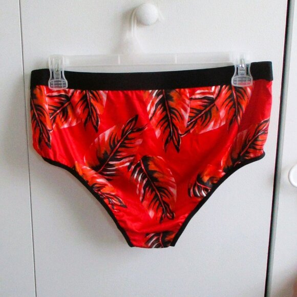 Womens Tropical High-Waist Bikini Set 2XL Red & Black Leaf Print Adjustable Stra - Picture 4 of 5